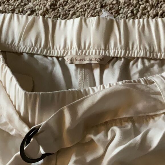 SOFT SURROUNDINGS Tencel Capri Wide leg Pants, Cream Front tie belt, Sz Large - Picture 5 of 11